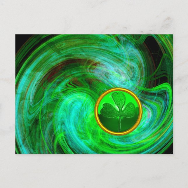 ST PATRICKS DAY SHAMROCK I BLUE GRÖNT FRACTALS HELG VYKORT (Framsida)