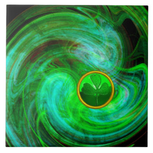 ST PATRICKS DAY SHAMROCK I BLUE GRÖNT FRACTALS KAKELPLATTA