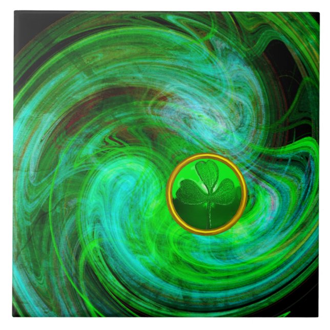 ST PATRICKS DAY SHAMROCK I BLUE GRÖNT FRACTALS KAKELPLATTA (Framsidan)