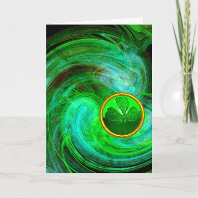 ST PATRICKS DAY SHAMROCK I BLUE GRÖNT FRACTALS KORT (Framsida)