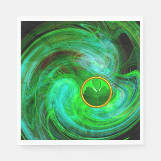 ST PATRICKS DAY SHAMROCK I BLUE GRÖNT FRACTALS PAPPERSSERVETT (Framsidan)