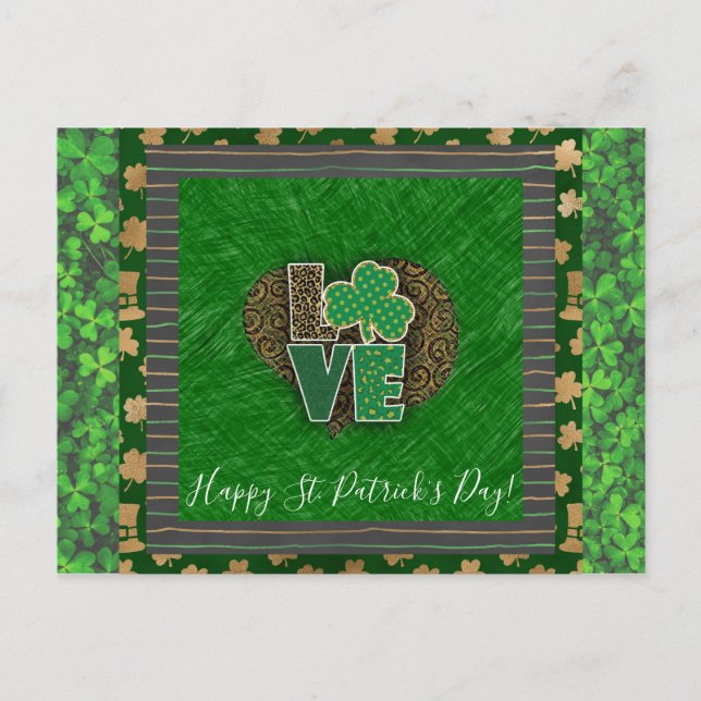 St Patricks Day Shamrock Kärlek Vykort (Framsida)