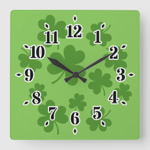 St Patricks Day Shamrock Klöver Mönster Fyrkantig Klocka