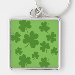 St patrick's day Shamrock Klöver Mönster Fyrkantig Silverfärgad Nyckelring