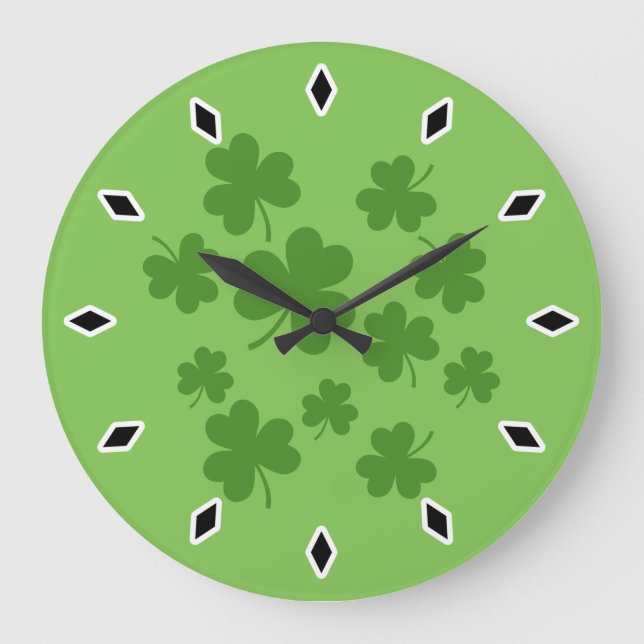 St patrick's day Shamrock Klöver Mönster Stor Klocka (Framsida)