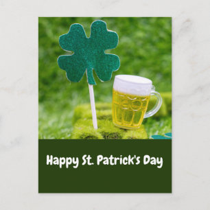 St. Patrick's Day Shamrock Klöver och öl Vykort