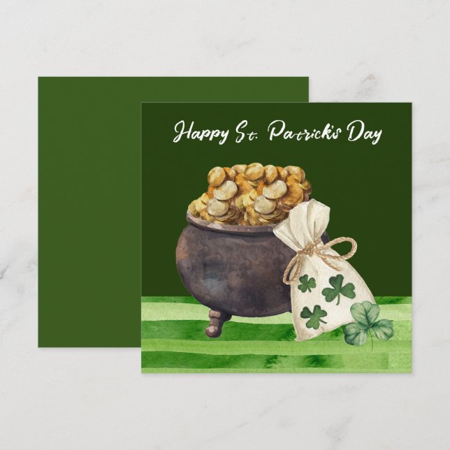 St. Patrick's Day Shamrock Klöver och Pot Kort (Fram/baksida)