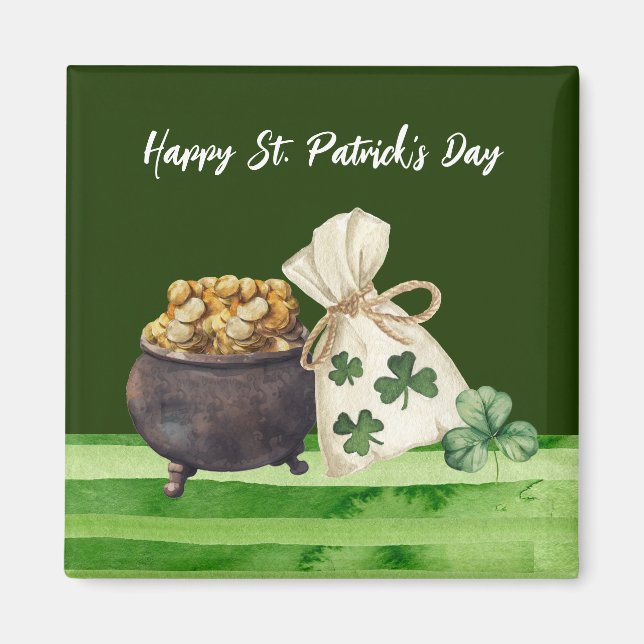 St. Patrick's Day Shamrock Klöver och Pot Magnet (Framsidan)