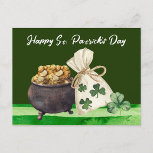 St. Patrick's Day Shamrock Klöver och Pot Vykort