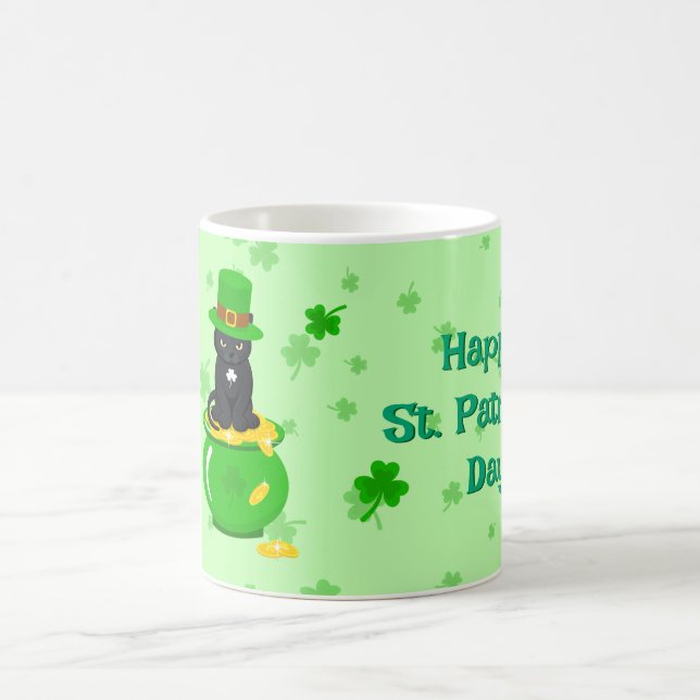 St. Patrick's Day Shamrock Kruk med guld Svart kat Kaffemugg (Center)