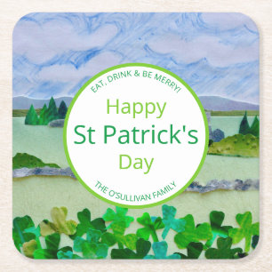 St patrick's day Shamrock Landscape Family Namn Underlägg Papper Kvadrat