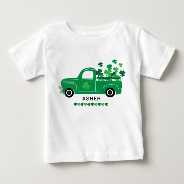 St. Patrick's Day Shamrock Lastbil Personlig Namn T Shirt (Framsida)