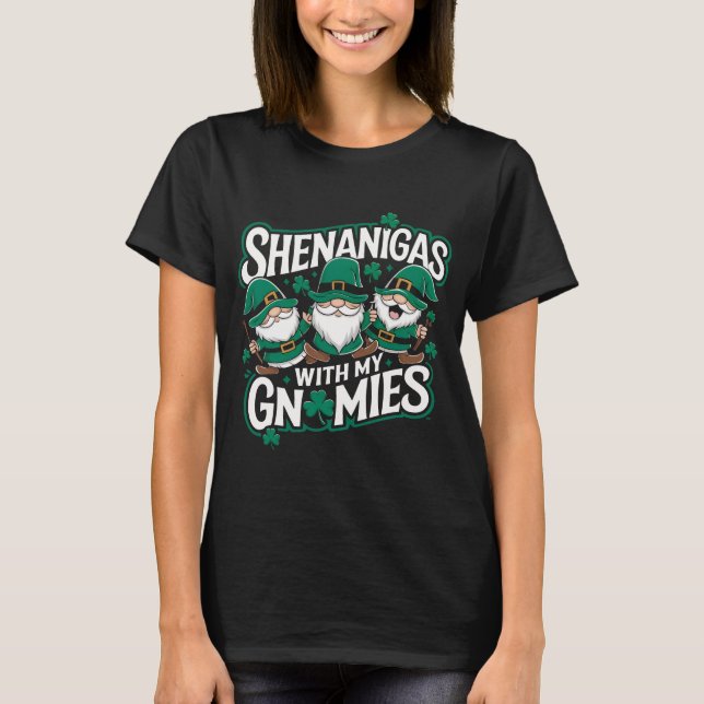 St patricks day Shamrock leopard gnomes Iris T Shirt (Framsida)