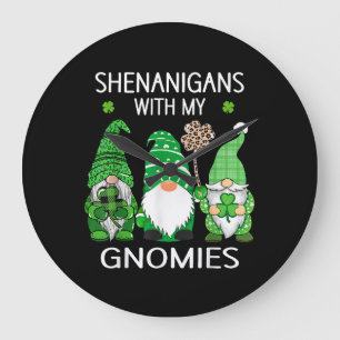 St patricks day Shamrock leopard gnomes Stor Klocka