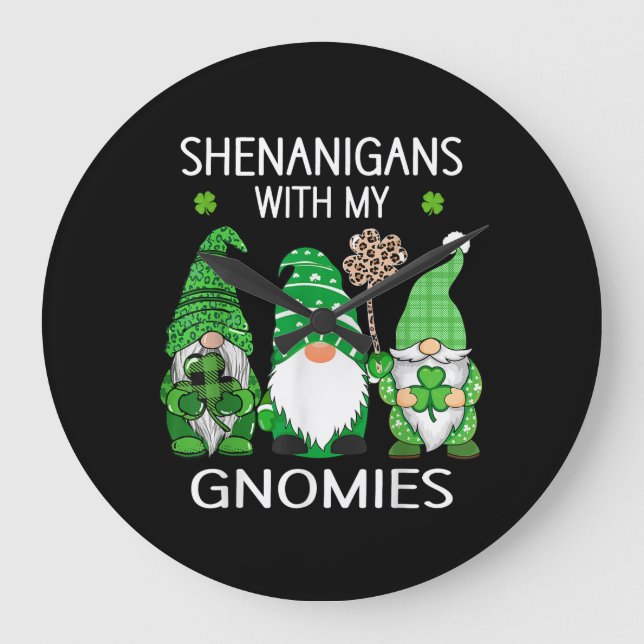 St patricks day Shamrock leopard gnomes Stor Klocka (Framsida)