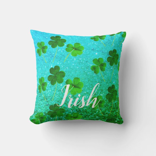 St patrick's day Shamrock Löv Glittery Blue Grönt Kudde (Framsida)