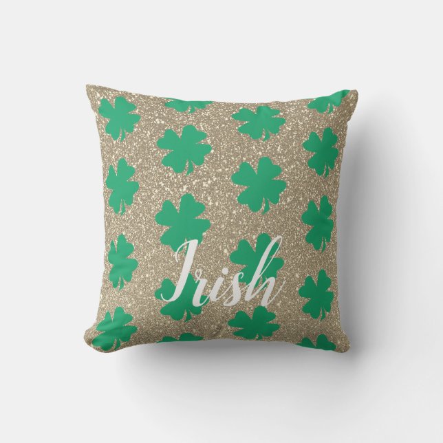 St patrick's day Shamrock Löv Grönt Guld Glitter Kudde (Framsida)