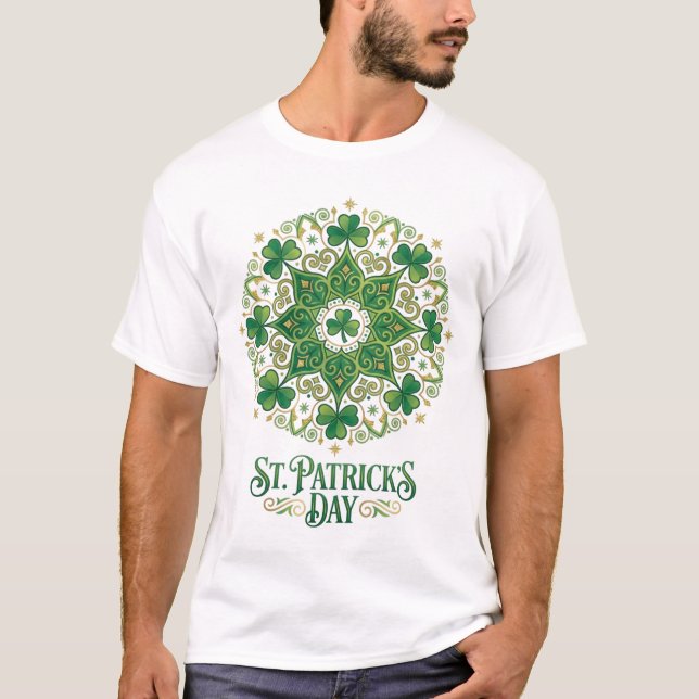 St. Patrick's Day Shamrock Mandala Design T Shirt (Framsida)