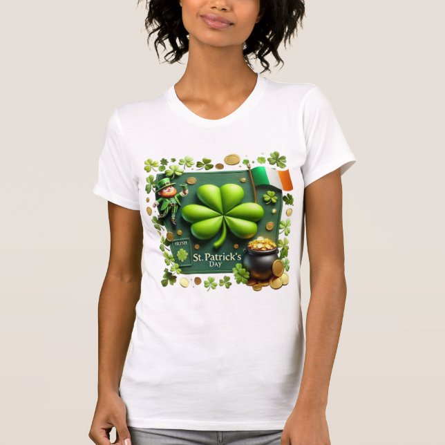 St. Patrick's Day Shamrock och Irish Flagga T Shirt (Framsida)