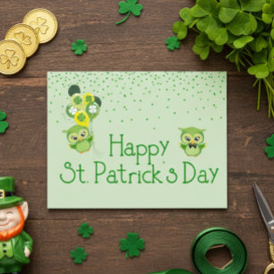 St. Patrick's Day Shamrock Söta Gröna Ugglor Vykort
