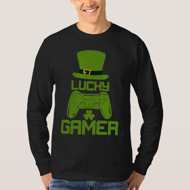 St Patricks Day Shamrock  St Patrick Lucky Gamer T Shirt (Framsida)