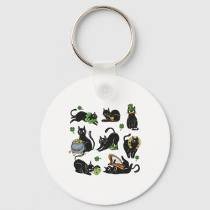 St Patrick's Day Shamrock Svart Katt Irländska Kat Nyckelring