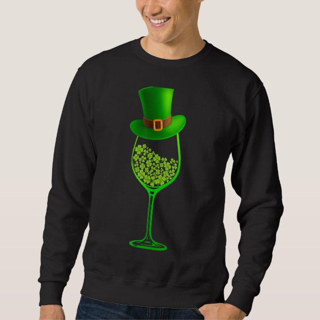St patrick's day Shamrock Vin Glass Costume Manar  Lång Ärmad Tröja (Framsida)
