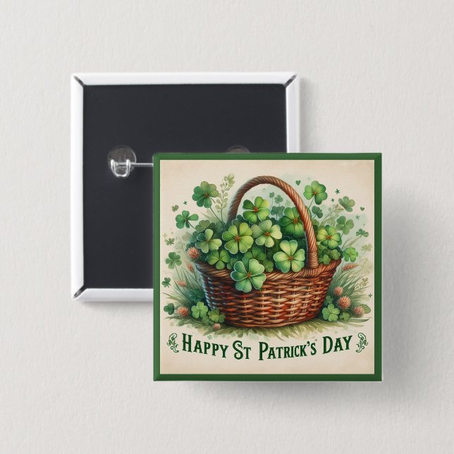 St Patricks Day Shamrocks Knapp (Framsida & baksida)
