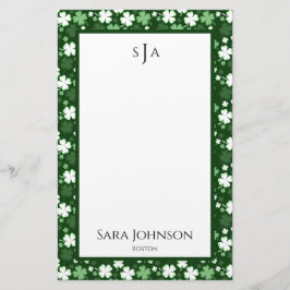 St. Patrick's Day Shamrocks Monogram Brevpapper