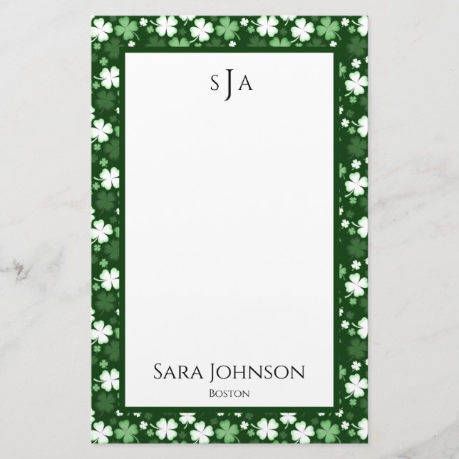 St. Patrick's Day Shamrocks Monogram Brevpapper (Framsida)