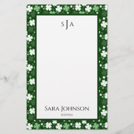St. Patrick's Day Shamrocks Monogram Brevpapper