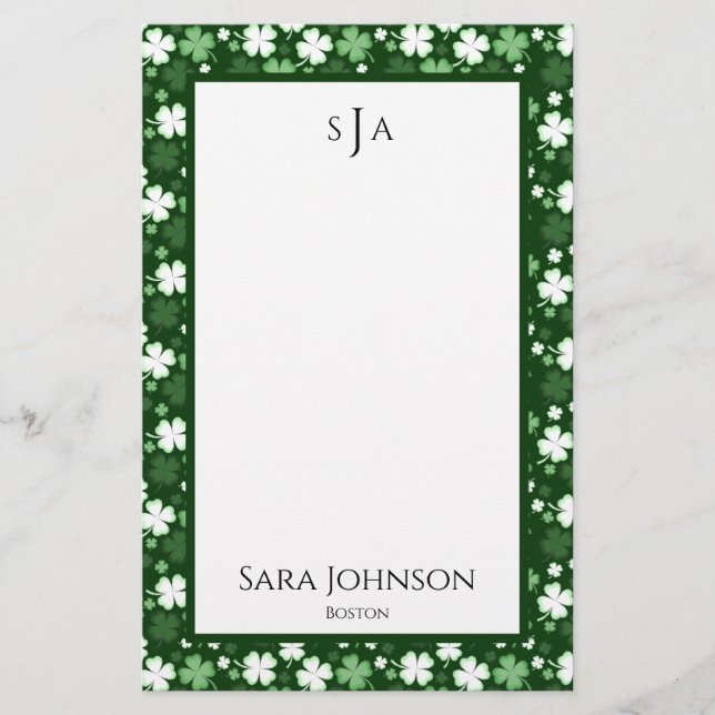 St. Patrick's Day Shamrocks Monogram Brevpapper (Framsida)