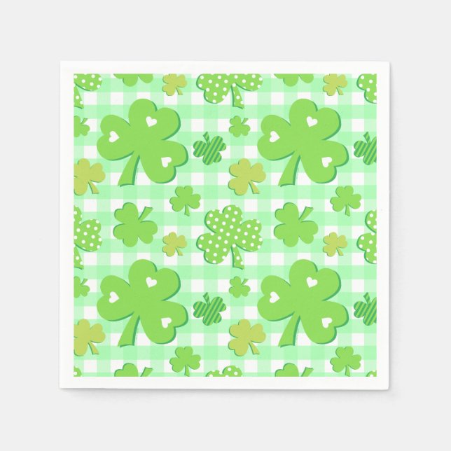 St patrick's day Shamrocks och Gingham Mönster Pappersservett (Framsidan)