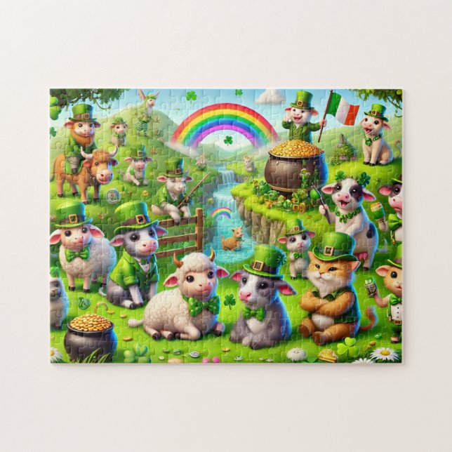 St Patrick's Day, Sheep Cows Cats, Leprechaun Pussel (Horisontell)