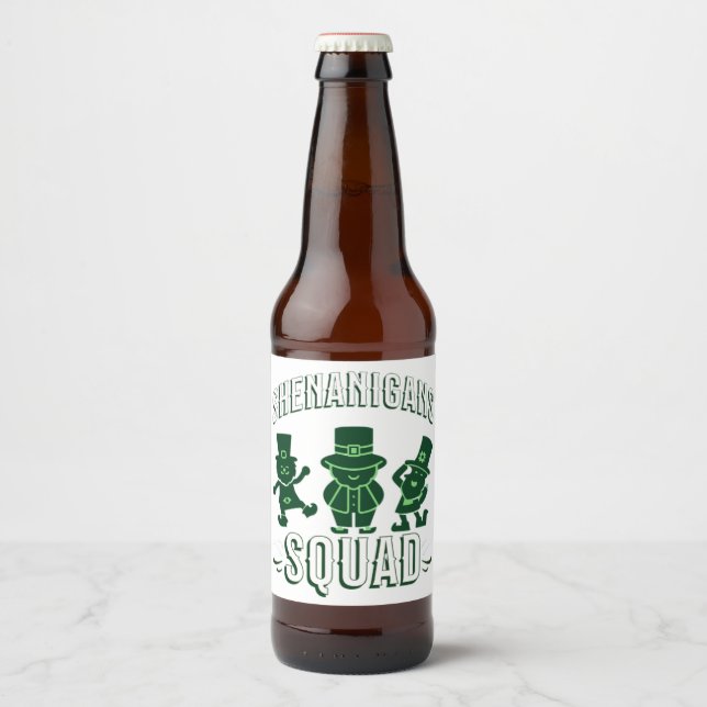 ST PATRICK'S DAY - SHENANIGANS SQUAD ÖLFLASKA ETIKETT (Framsida)