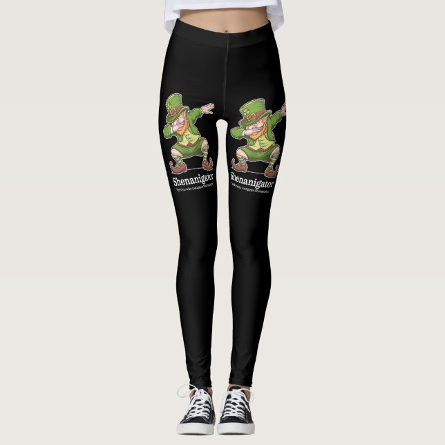 St patricks day Shenanigator Dabbing Leprechaun Leggings (Framsida)