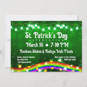 St. Patrick's Day Shiny Rainbow, Guld, Shamrocks Inbjudningar