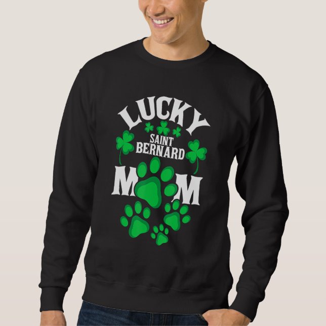 St Patrick's Day Shirt Lucky Saint Bernard Dog Mom Lång Ärmad Tröja (Framsida)