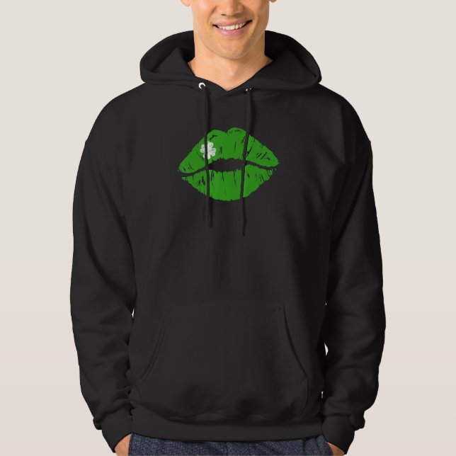 St Patricks Day Shirt Women Green Lipstick Shamroc Hoodie (Framsida)