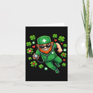 St Patricks Day Sjuksköterska Leprechaun Stetoskop Kort