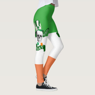 St patricks day skalle på irländska flagga leggings