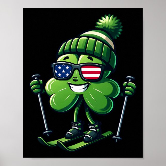 St Patricks Day Skidning Shamrock Klöver Irländsk  Poster (Framsidan)