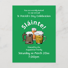 St patricks day Sláinte Cheers & Öl Party Inbjudan Vykort