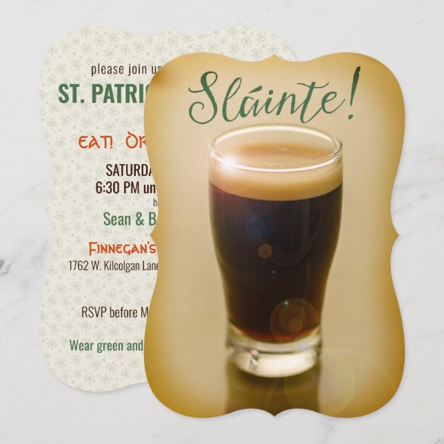 St. Patrick's Day | Slainte | Guinness Pint Inbjudningar (Fram/baksida)
