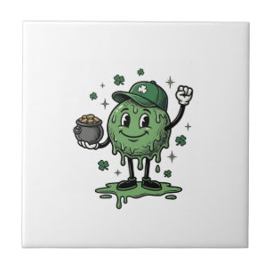 St Patricks Day Slime Maskot Vintage Vector Tröja_ Kakelplatta