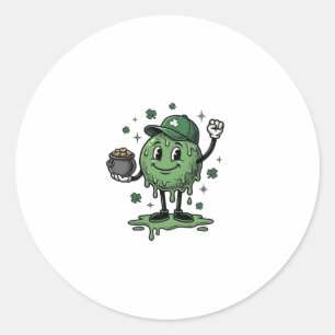 St Patricks Day Slime Maskot Vintage Vector Tröja_ Runt Klistermärke
