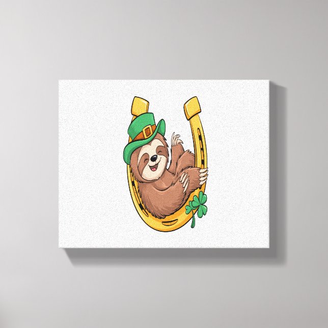 St patrick's day Sloth Horseshoe Lucky Canvastryck (Framsida)
