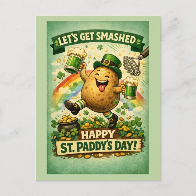 St. Patrick's Day Smashed Spud Roligt Grattiskort Vykort (Framsida)
