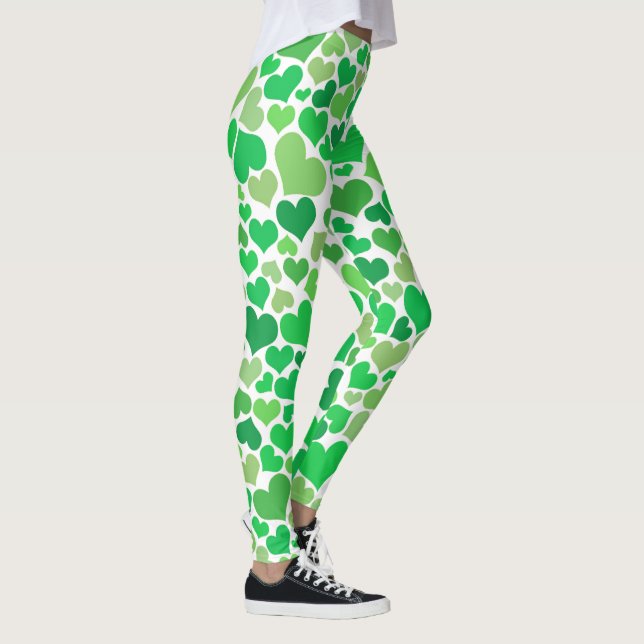 St. Patrick's Day Snygga Lyckliga Gröna Hjärtan Mo Leggings (Höger)