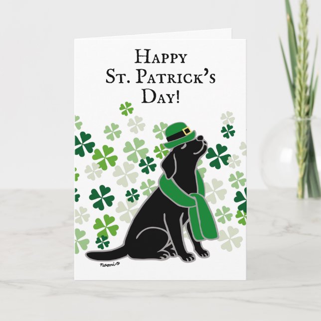 St. Patrick's Day Snyggt Black Labrador Klöver Kort (Framsida)
